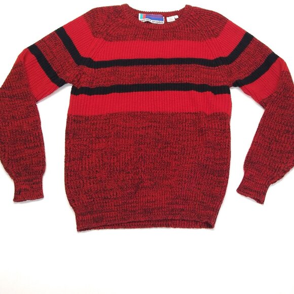 Sweater Graphix Large Men Pullover Sweater Warm Knitted Thick Casual Red Blk VTG - Picture 3 of 6